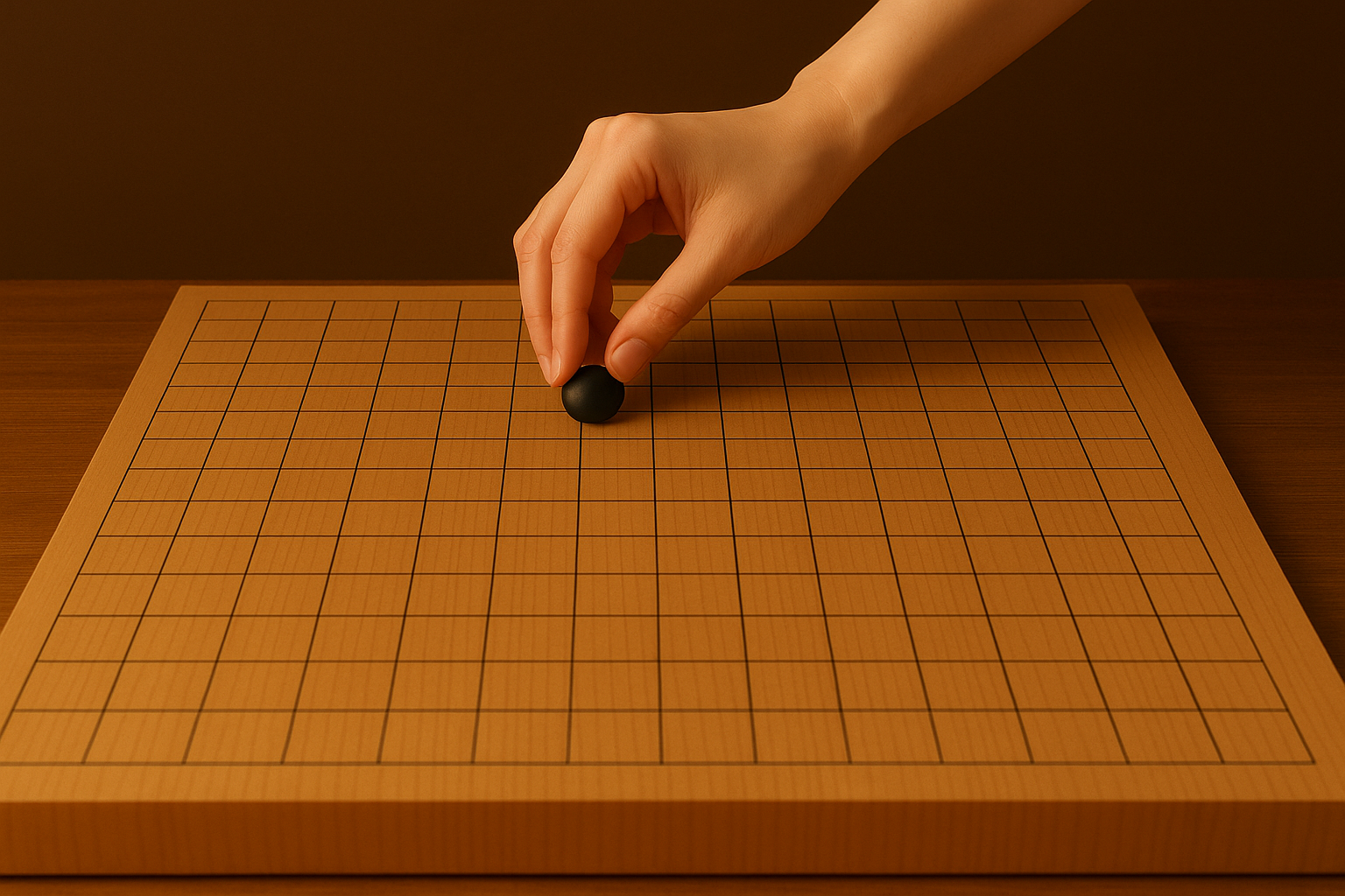 Go board and hand placing a stone